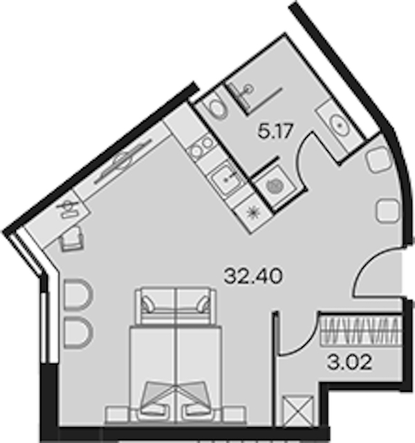 Квартира студия 40.59 м², 2/15 эт., Апарт-отель «Апарт-отель 25-7 Заневский»